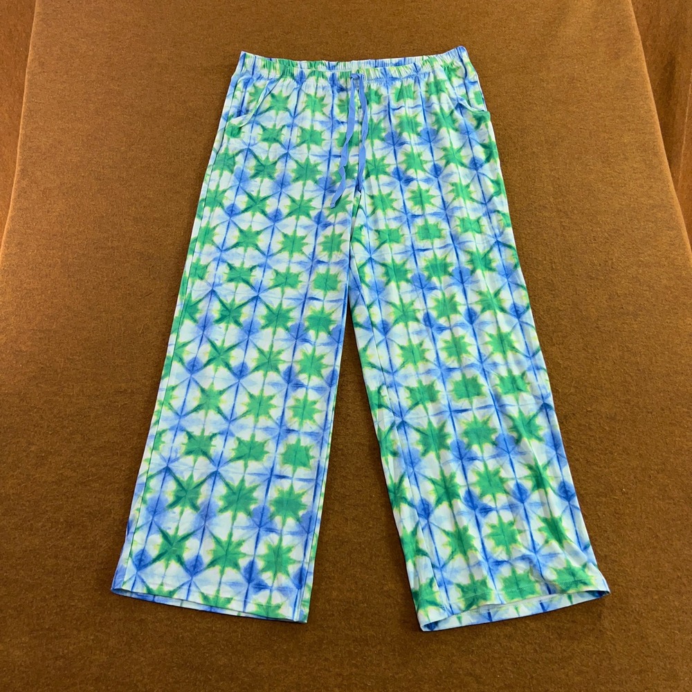 Sonoma Womens XL Long Blue Green Tie Dye Starburst Pajama Sleep Pants New